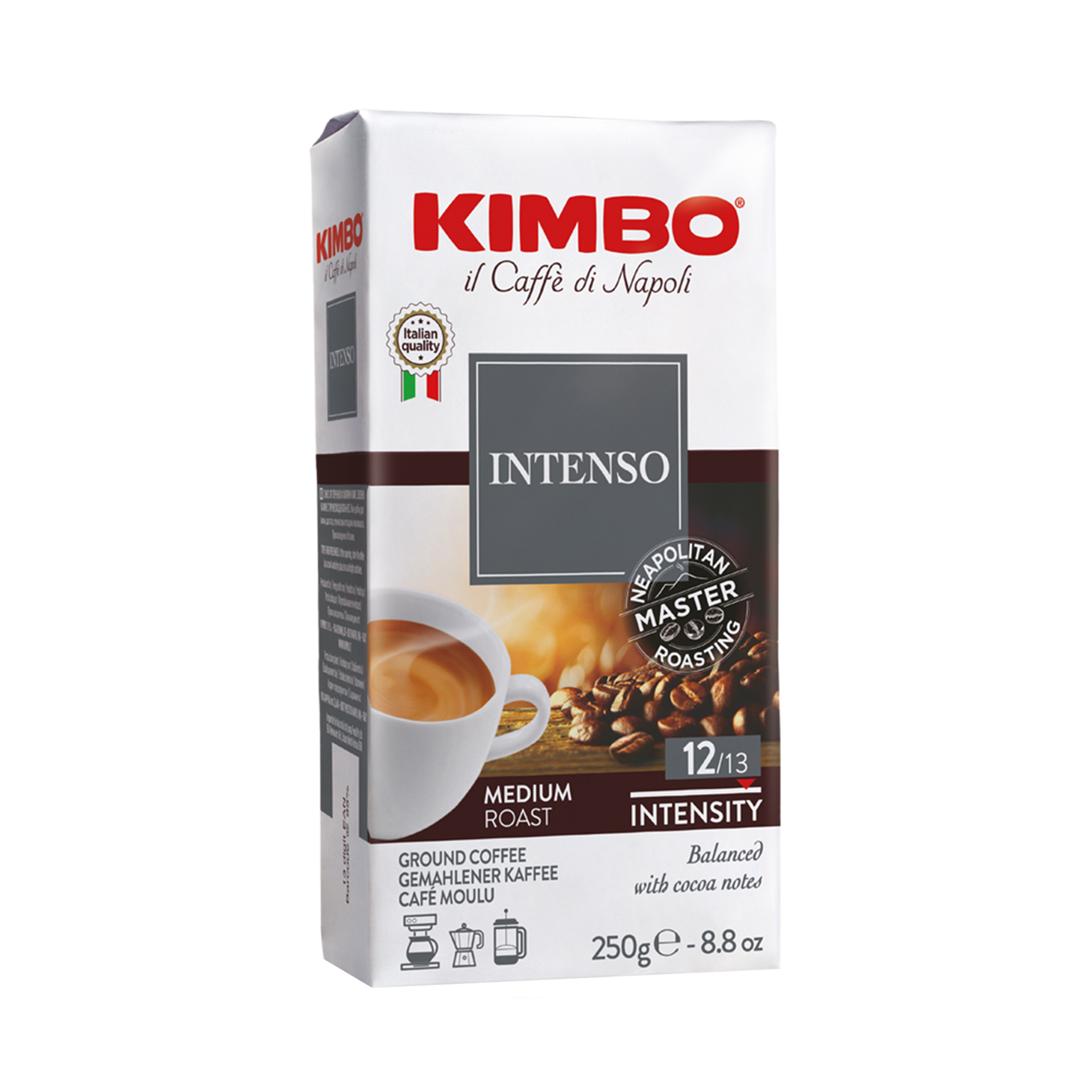 Intenso Ground Coffee Brick 250g Kimbo Coffee USA